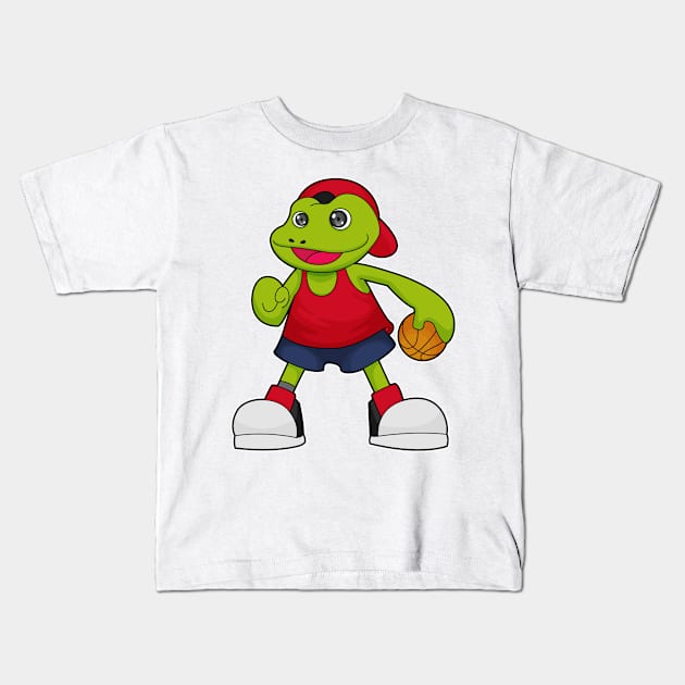 Frog as Basketball player with Basketball Kids T-Shirt by Markus Schnabel